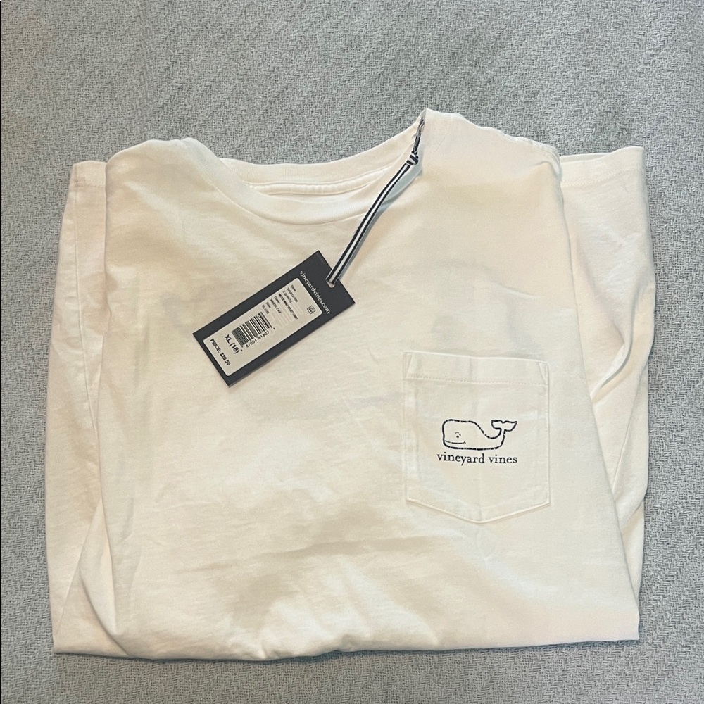 Vineyard Vines White Short Sleeve Kids Tee with Pocket Whale Logo